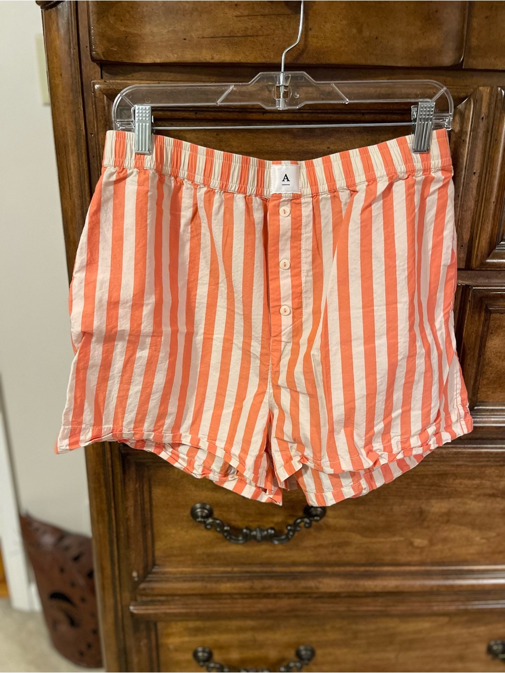Anthropologie Coral and White Striped High-Waist Shorts
